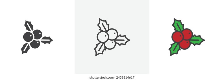 Vector Icons of Christmas Holly Berries. Mistletoe Berry and Leaf Illustration.