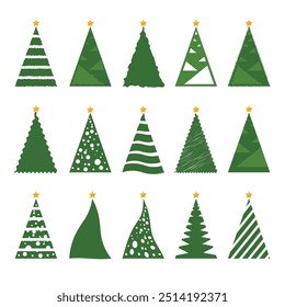 Vector Icons of Christmas Trees. Set of Illustrations Isolated on White Background.