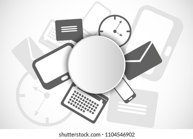 Vector icons with circle for text, on gray background.