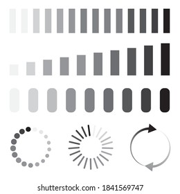 Vector icons of circles and loading bars. Loader process waiting bar. Stock image.