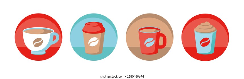 Vector icons. Coffee drinks. Cappuccino, latte. Coffee to go cup.