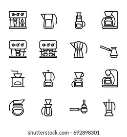 Vector icons of coffeemakers in the style of minimalism. Bold line symbols of machines for coffee for your design.