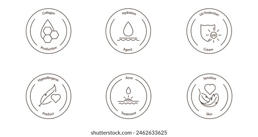 Vector Icons for Collagen Production and Sensitive Skin Care
