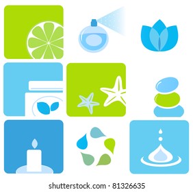 Vector icons collection of beauty and spa icons isolated on white.