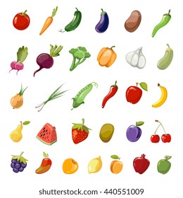 Vector icons collection of fruit and vegetables