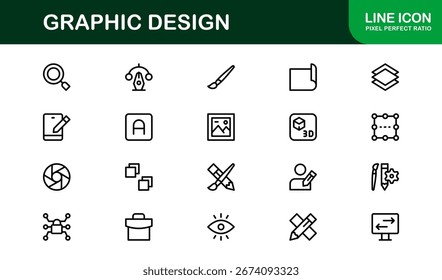 Colección de iconos vectoriales para Diseño gráfico que incluye pinceles, paletas, tipografía y herramientas creativas Perfecto