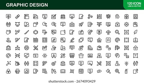 Vector Icons Collection for Graphic Design Including Brushes, Palettes, Typography, and Creative Tools Perfect