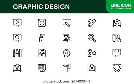 Colección de iconos vectoriales para Diseño gráfico que incluye pinceles, paletas, tipografía y herramientas creativas Perfecto