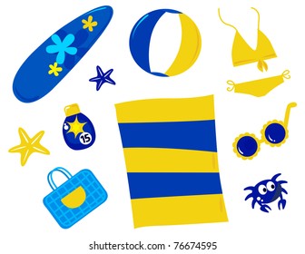 Vector icons collection of summer and beach retro items.