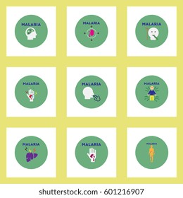 Vector icons collection various symptoms of Malaria on the human