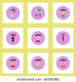 Vector icons collection various symptoms of AIDS on the human