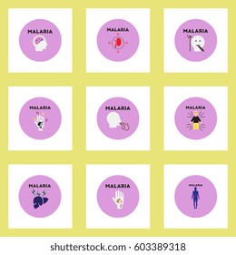 Vector icons collection various symptoms of Malaria on the human