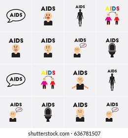 Vector icons collection various symptoms of AIDS on the human