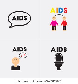 Vector icons collection various symptoms of AIDS on the human
