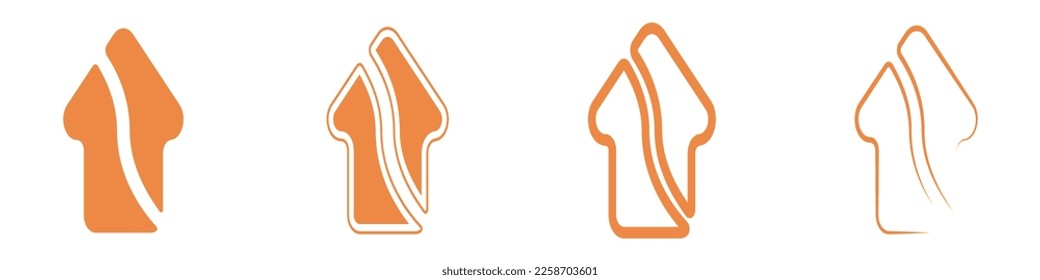 Vector icons of colored arrows. Set of vector arrows. Contours of vector arrows. Outline of arrows. Vector illustration.