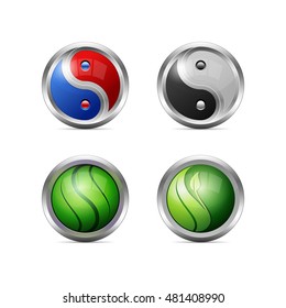 Vector icons. Colorful metallic yin yang symbols set.