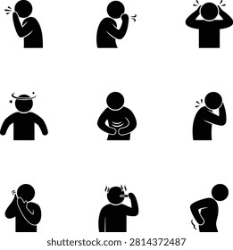 Vector icons of common human ailments and symptoms