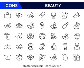 Vector Icons for Comprehensive Beauty Care: Skin Treatments, Makeup, Hair Care, and Natural Ingredients