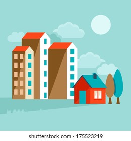 Vector icons and concepts in flat trendy style - houses illustrations and banners for real estate websites and brochures