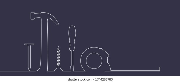 Vector Icons Of Construction Tools On A Blue Background.
