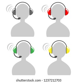 Vector icons for "contact us" website, gray man with headphones and microphone