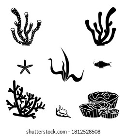 Vector icons of corals of the underwater world isolated on white background.