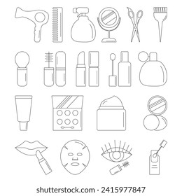 Vector icons of cosmetics and self-care products.