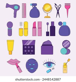 Vector icons of cosmetics and self-care products.