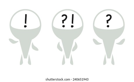 Vector icons. Creative male figures wish question and exclamation mark in head. Social icon design
