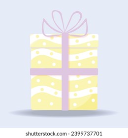 Vector Icons Cute Yellow Gift Box Birthday Celebration Christmas Surprise and Happy New Year on the purple Background.