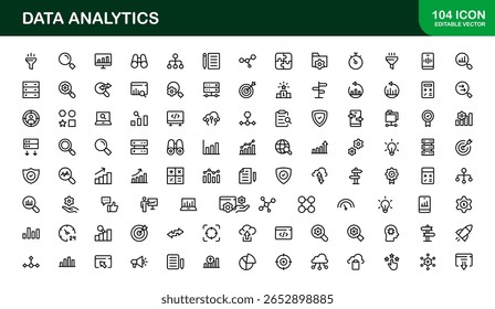 Vector Icons for Data Analytics Including Graphs, Statistics, Insights, Dashboards, and Analysis Tools
