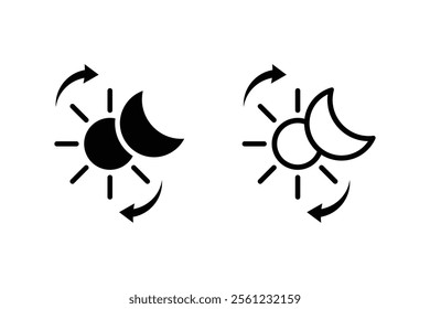 Vector icons for day and night switches, dark and light mode switcher, and the solstice icon. Night with daytime, moon, and sun.