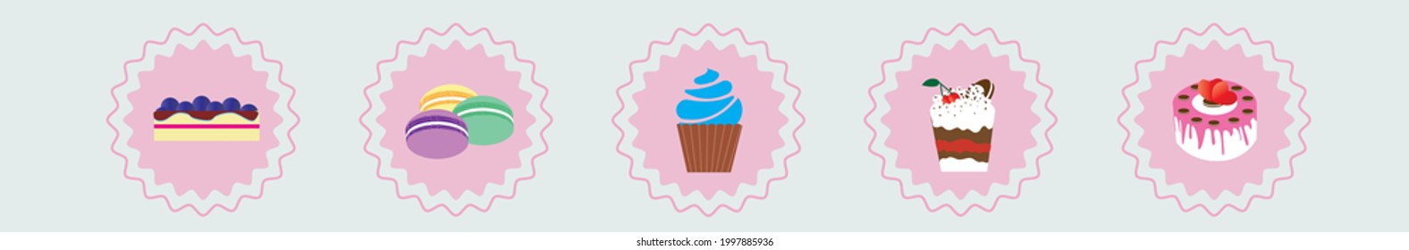 vector icons depicting sweets cupcake, pastry, cake