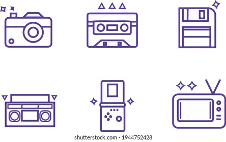 iconos vectoriales que representan tecnologías del siglo pasado