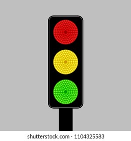 Vector Icons depicting typical horizontal traffic signals with red light above green and yellow