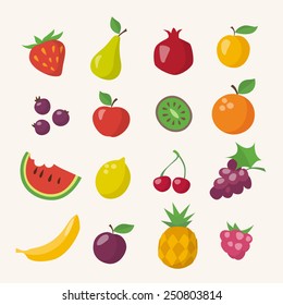 Vector icons of different fruits in flat style