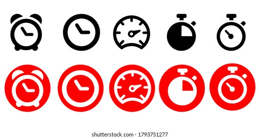 Vector icons of different hours and alarm clocks
