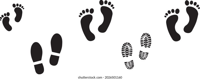 Vector icons, different human footprints, stock vector baby footprint.