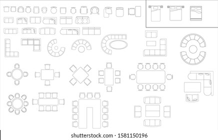 vector. icons of dining rooms, bedrooms, and meeting rooms in buildings. like beds, chairs and tables