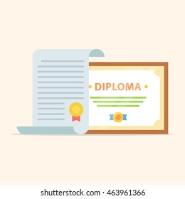 Vector icons of the diploma and certificate isolated from the background. Icon showing completion of studies and graduation. The awarding of scientific degree. 