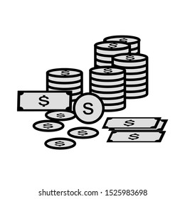 Vector icons of dollar banknotes and dollar coins with a white background on EPS 10. Can be used for graphic, web, and other designs.