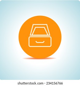 Vector icons "drawer" on the topic office, on an orange circle