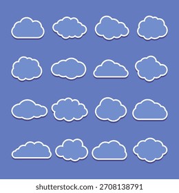 Iconos vectoriales de nubes azules de ensueño sobre fondo azul.