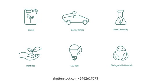 Iconos vectoriales de Tecnologías y materiales ecológicos