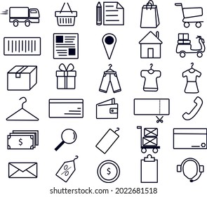 Vector icons for e-commerce branding, contain icons for shopping, delivery, payment, and objects. Simple and can be easily understand be customer