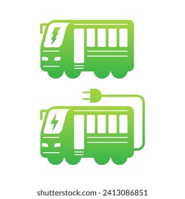 Vector icons of electric trains, one with a lightning bolt and the other with a power plug, representing sustainable transportation