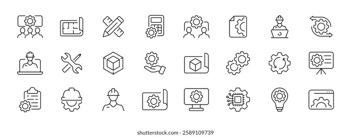 Vector icons for engineering and project management concepts.