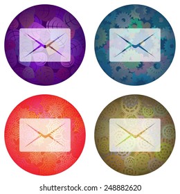 Vector icons of envelopes on a beautiful background patterns. Isolated on white
