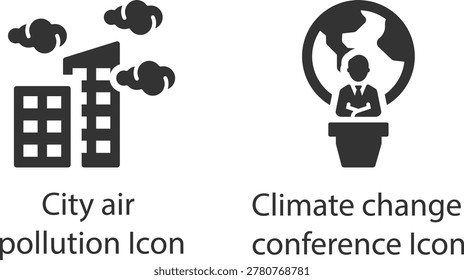 Vector icons for environmental issues city air pollution and climate change conference