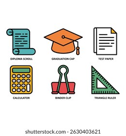 Vector Icons of Essential School Supplies